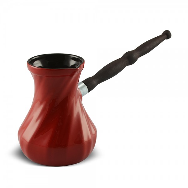 Keramikas kafijas turka katliņš turku kafijai cezva ibrik kafijas kanniņa "Twist" ar noņemamu koka rokturis, tilpums 400 ml, sarkanā krāsa 